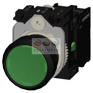 SIEMENS SIRIUS ACT nyomógomb komplett műanyag d22 zöld lapos visszaugró 1z csavaros kerek 3SU1100-0AB40-1BA0