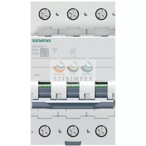 SIEMENS SENTRON kismegszakító 3P 20 A C-jelleg 400 V AC 6 kA/60898 6 kA/60947 5SL6320-7