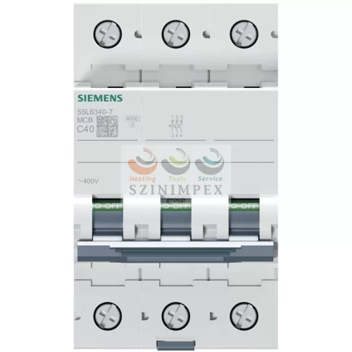 SIEMENS SENTRON kismegszakító 3P 40 A C-jelleg 400 V AC 6 kA/60898 6 kA/60947 5SL6340-7