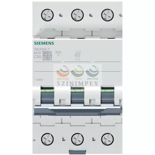 SIEMENS SENTRON kismegszakító 3P 50 A C-jelleg 400 V AC 6 kA/60898 6 kA/60947 5SL6350-7