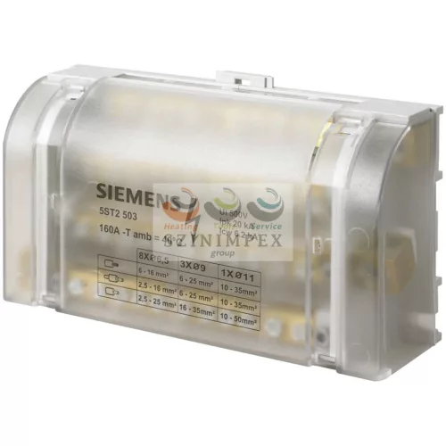 SIEMENS sorkapoc elosztóblokk 4P 10..35 mm²/10…35+3 × 6…25+8 × 2,5…16 mm 2 mm² DIN-sínre 160 A 5ST 5ST2503
