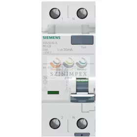   SIEMENS SENTRON áram-védőkapcsoló (Fi-relé) analóg 1P+N 25 A 30 mA A-típus 10 kA 5SV3312-6