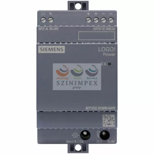 SIEMENS kapcsolóüzemű DC tápegység stabilizált 240 VAC-be 24 VDC-ki 2,5 A-ki 60 W LOGO!power 6EP3332-6SB00-0AY0