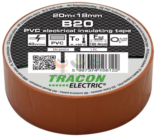 TRACON szigetelőszalag barna 18 mm x 20 m PVC 90°C max. B20