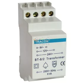   TRACON csengőtranszformátor 1F 8 VA sorolható 230 V/8 V/0,5 A 12 V/0,33 A 24 V/0,17 A 2M 8 W BT-8/2