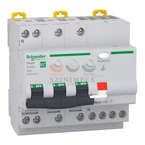 Schneider Electric EASY9 PRO áramvédős kismegszakító, A osztály, 3P-N, C, 20 A, 30 mA