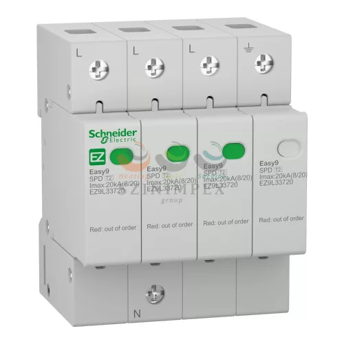 Schneider Electric EASY9 PRO túlfeszültség-korlátozó, T2, 20 kA, 3P-N