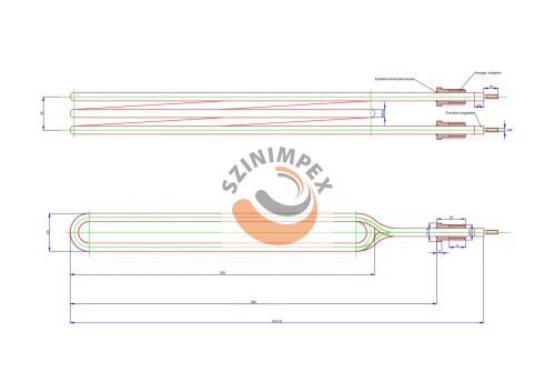 Csőfűtőszál 8,5 mm,230 V,4500 W, M16 mm