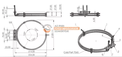 Kör alakú csőfűtőszál, cső Dia 6,5 mm, L=200 mm, 2400 W, 230 V 