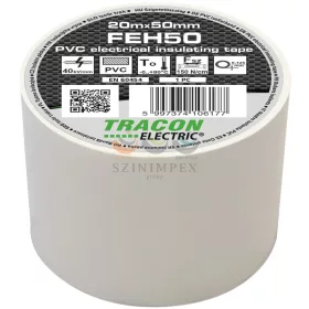   TRACON szigetelőszalag fehér 50 mm x 20 m PVC 90°C max. FEH50