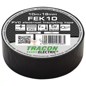   TRACON szigetelőszalag fekete 18 mm x 10 m PVC 90°C max. FEK10