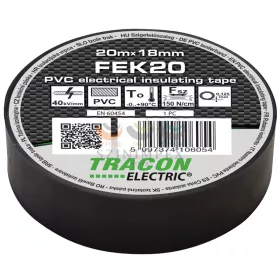   TRACON szigetelőszalag fekete 18 mm x 20 m PVC 90°C max. FEK20