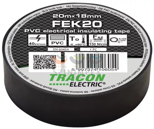 TRACON szigetelőszalag fekete 18 mm x 20 m PVC 90°C max. FEK20