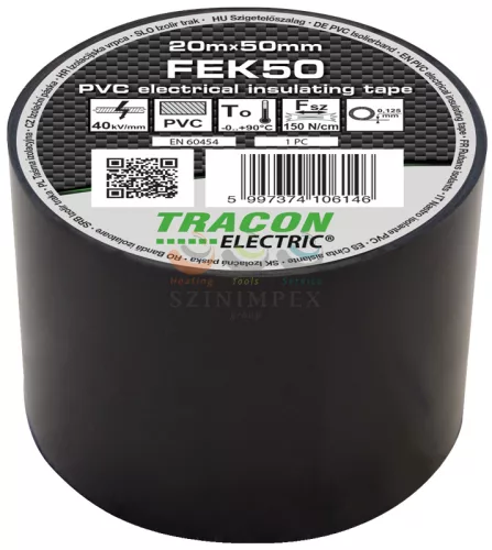 TRACON szigetelőszalag fekete 50 mm x 20 m PVC 90°C max. FEK50