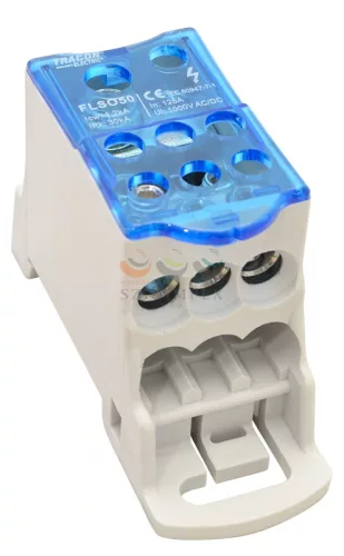 TRACON fővezetéki leágazókapocs 125 A/400 VAC/DC 1 × 50+6 × 25 mm² nyitható fedéllel 1P 50 mm² FLSO50