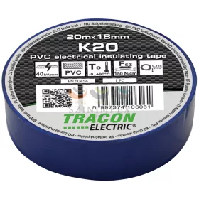 TRACON szigetelőszalag kék 18 mm x 20 m PVC 90°C max. K20