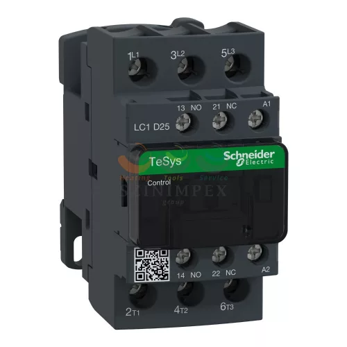 Schneider Electric TeSys LC1D AC mágneskapcsoló, 11 kW/25 A (400 V, AC3), csavaros csatlakozás, 1Z+1NY,48 VAC tekercsfeszültség, 50 Hz