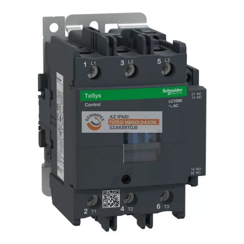 TeSys LC1D AC mágneskapcsoló, 37kW/80A (400V, AC3), csavaros csatlakozás, 1Z+1NY,230VAC tekercsfeszültség, 50Hz