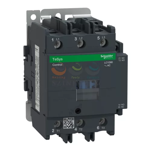 Schneider Electric TeSys LC1D AC mágneskapcsoló, 37 kW/80 A (400 V, AC3), csavaros csatlakozás, 1Z+1NY,230 VAC tekercsfeszültség, 50 Hz