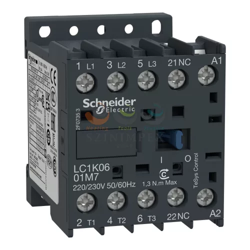 Schneider Electric TeSys LC1K AC mágneskapcsoló 6 A, 1 nyitó, AC, 24 VAC tekercsfeszültség, 50 Hz