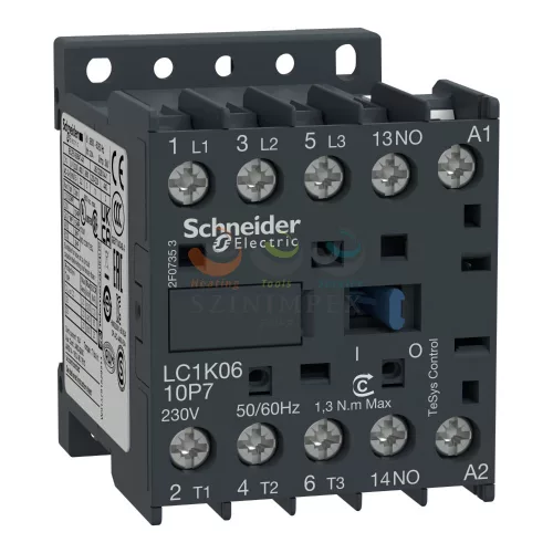 Schneider Electric TeSys LC1K AC mágneskapcsoló 6 A, 1 záró, AC, 24 VAC tekercsfeszültség, 50 Hz