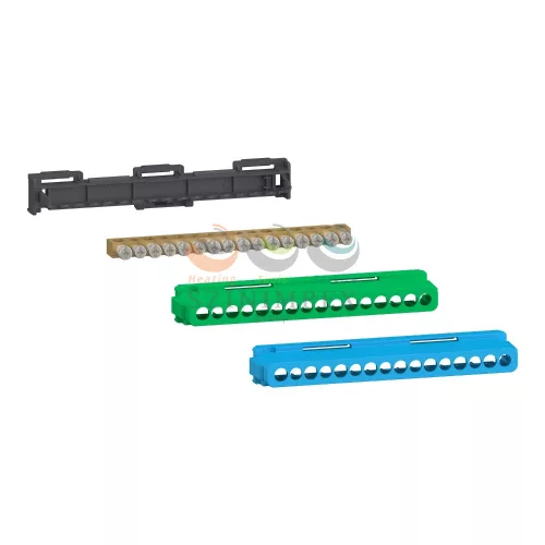 Schneider Electric csatlakozóblokk, 8 × 16 + 8 × 10 csavaros + 1 zöld és 1 kék burkolat (80 A)