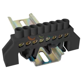   TRACON szigetelt N/PE-sín 6 × 9 mm 8 × 2,5-16 mm² fekete 63 A sárgaréz kezeletlen NPE-BK6-8
