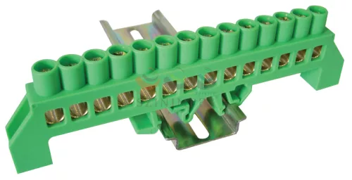 TRACON szigetelt PE-sín 8 × 12 mm 14 × 4-35 mm² zöld 100 A réz kezeletlen NPE-G8-14