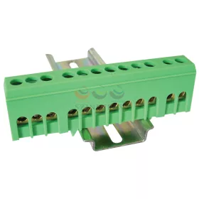   TRACON szigetelt PE-sín 6 × 9 mm 12 × 2,5-16 mm² zöld 63 A sárgaréz kezeletlen NPE-ZG
