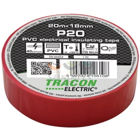   TRACON szigetelőszalag piros 18 mm x 20 m PVC 90°C max. P20