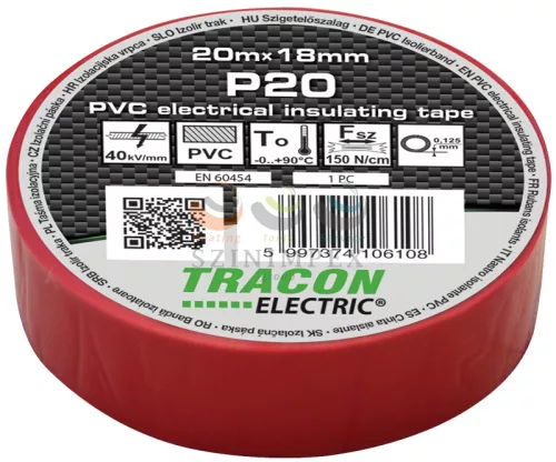 TRACON szigetelőszalag piros 18 mm x 20 m PVC 90°C max. P20