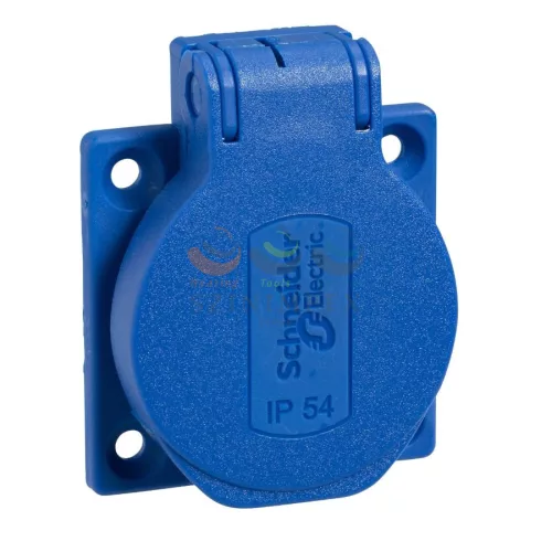 Schneider Electric MUREVA PK (pratika) háztartási aljzat, 2P+F, 50 × 50, oldalsó meghúzással, kék, IP54, német