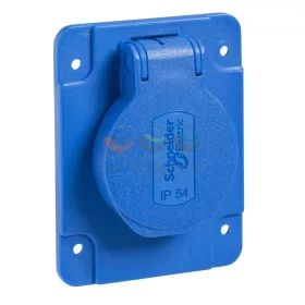   Schneider Electric MUREVA PK (pratika) háztartási aljzat, 2P+F, 65 × 85, hátsó meghúzással, kék, IP54, német