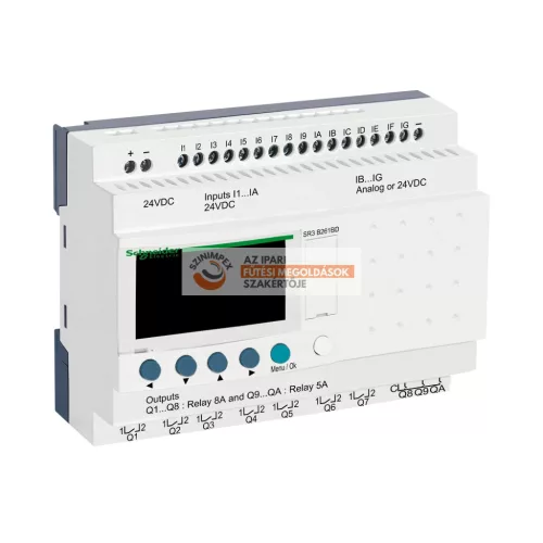 Zelio Logic programozható relé, bővíthető, LCD kijelző, 10 DI + 6 DI/AI,10 DO relés, belső órával, 24 VDC