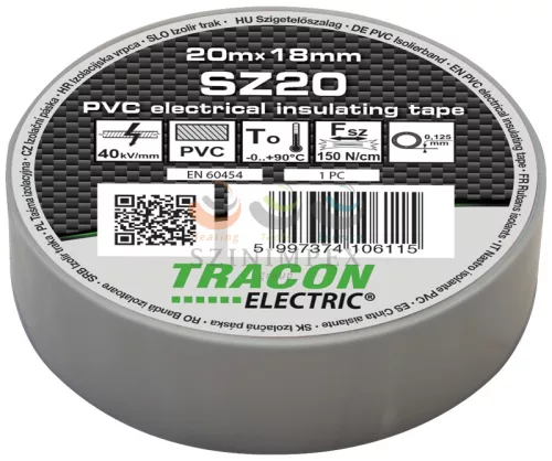 TRACON szigetelőszalag szürke 18 mm x 20 m PVC 90°C max. SZ20