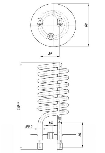 Elektromos csőfűtőbetét bojlerhez standard , réz Ø6.5 mm, 230 V 2000 W