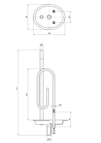 Elektromos csőfűtőbetét vízmelegítő MK Komplet 80L Cu/Zn Ø6.5 mm ~230 V 2000 W Ø10x320 mm