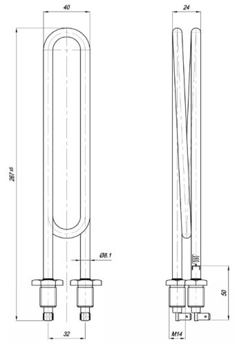Elektromos csőfűtőbetét bojlerhez Cu/Ni Ø8.1 mm ~230 V 2000 W M14