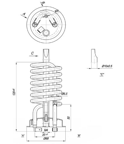 Elektromos csőfűtőbetét bojlerhez Cu Ø6.5 mm ~230 V 2000 W Ø10x220 mm 884