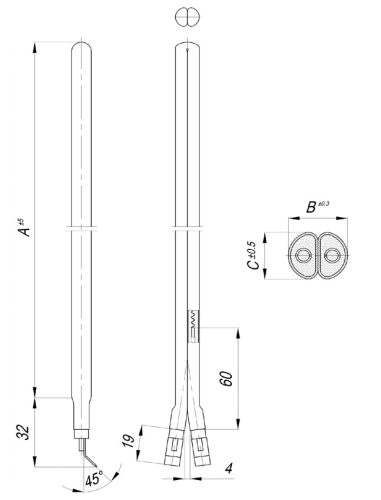 Elektromos csőfűtőbetét bojlerhez "Y" alakú Gorenje, Leov Aisi 304 Ø8.1 mm ~230 V 1000 W L=400 mm