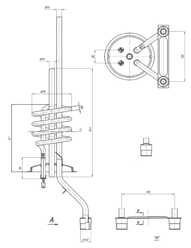 Elektromos bojler csőfűtőbetét, réz Ø8.1 mm, 230 V 2000 W, Ø10x290 mm