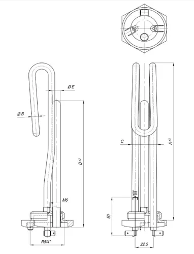 Bojler csőfűtőbetét 10L VM földeléssel Cu Ø8.1 mm ~230 V 1500 W Ø10x160 mm