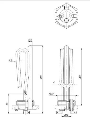 Bojler csőfűtőbetét 10L NM földeléssel Cu Ø8.1 mm ~230 V 1500 W Ø10x160 mm