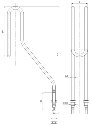 Elektromos csőfűtőbetét bojlerhez Horizontális Cu Ø8.1 mm ~230 V 2000 W M12 típusú