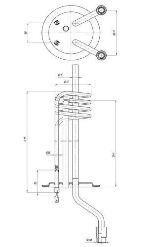 Elektromos csőfűtőbetét bojlerhez réz Ø6.5 mm, 230 V 2000 W, Ø10x220 mm