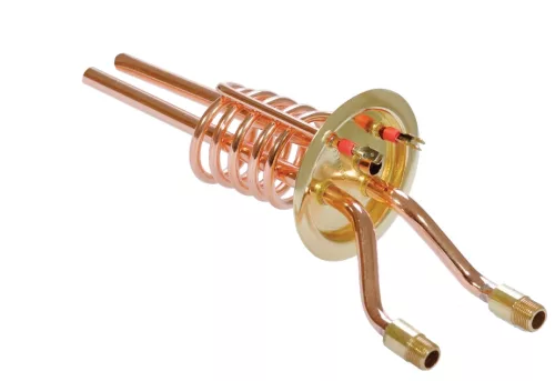 Elektromos csőfűtőbetét vízmelegítőhöz, áramlós, 5L, réz Ø6.5 mm, 230 V 2000 W, Ø10x160 mm