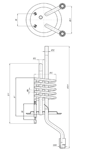 Elektromos csőfűtőbetét vízmelegítőhöz, áramlós, 5L, réz Ø6.5 mm, 230 V 2000 W, Ø10x160 mm