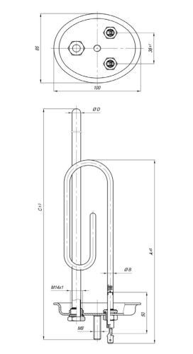 Elektromos csőfűtőbetét bojlerhez Komplett 80L réz/nikkel Ø8.1 mm ~230 V 2000 W réz Ø10x290 mm, cink karima