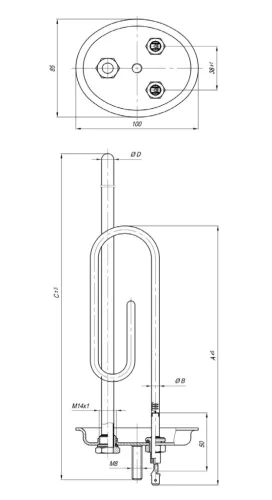 Elektromos csőfűtőbetét bojlerhez Komplett 80l réz/nikkel Ø8.1 mm ~230 V 3000 W réz Ø10x290 mm, cink karima