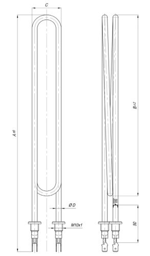 Elektromos csőfűtőbetét bojlerhez Cu/Ni Ø8.1 mm ~230 V 2000 W